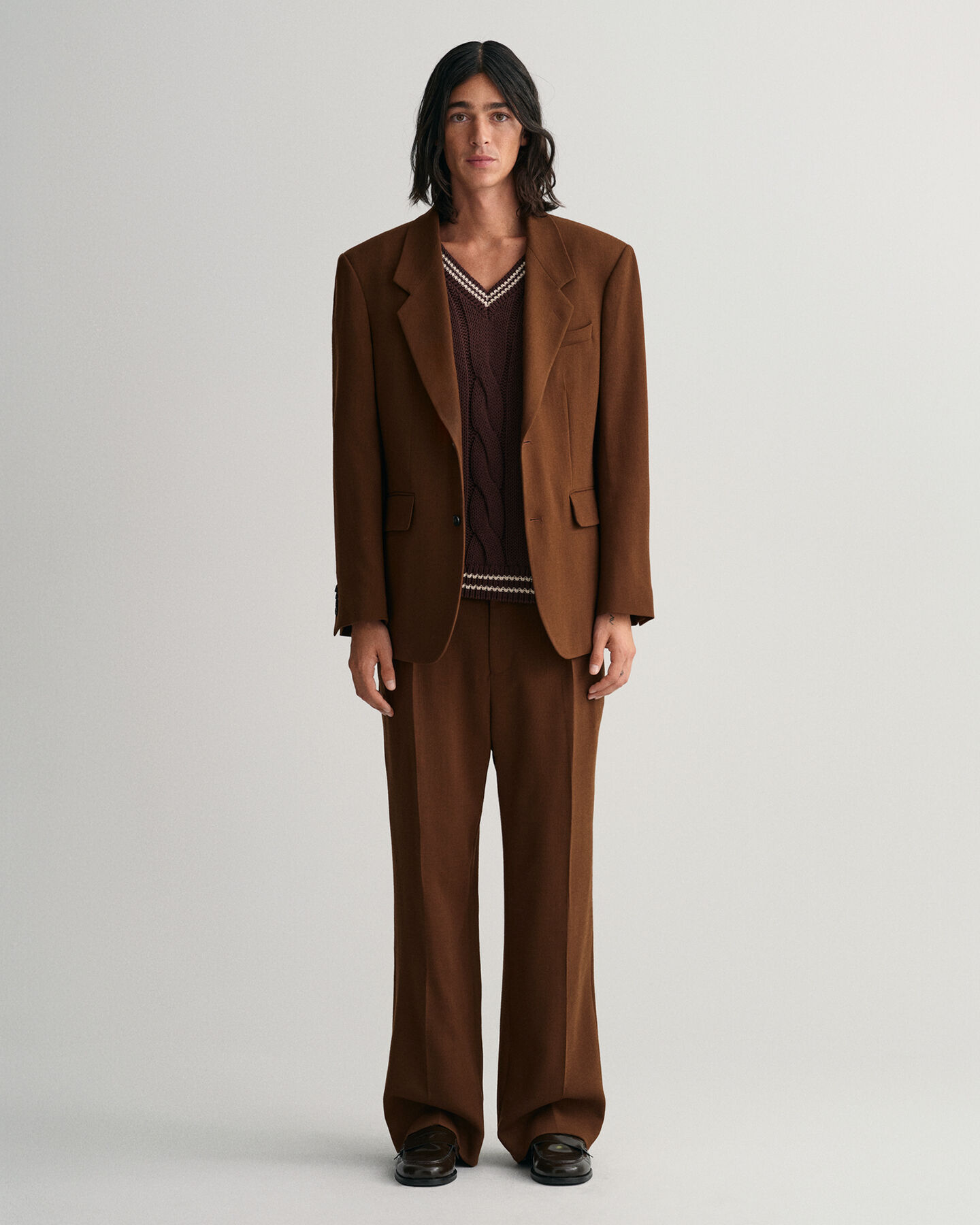 Wide Leg Wool Crepe Suit Pants