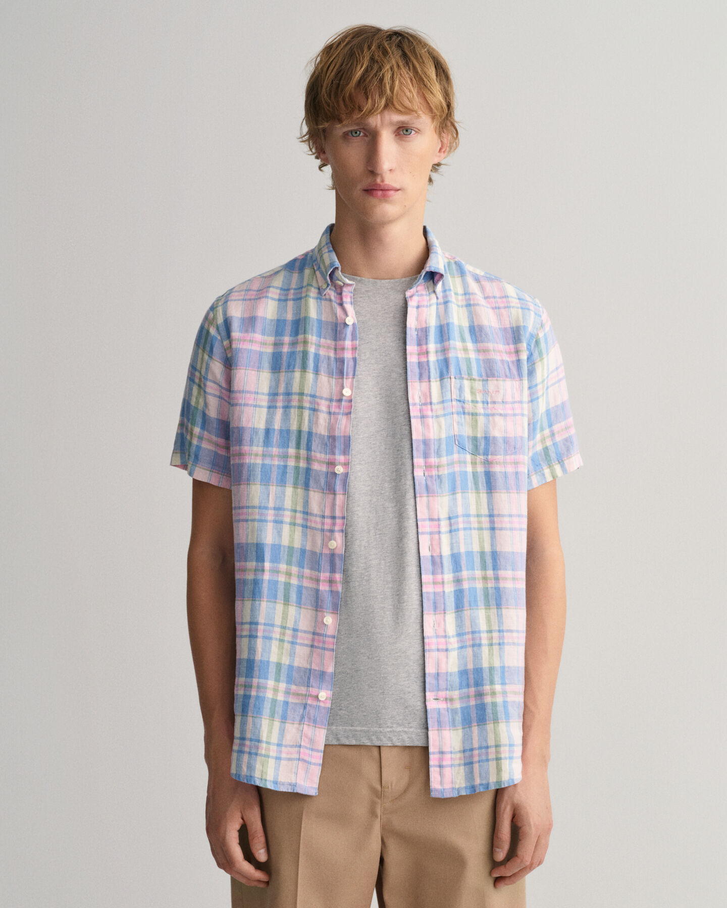 Regular Fit Linen Madras Short Sleeve Shirt