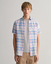 Regular Fit Linen Madras Short Sleeve Shirt