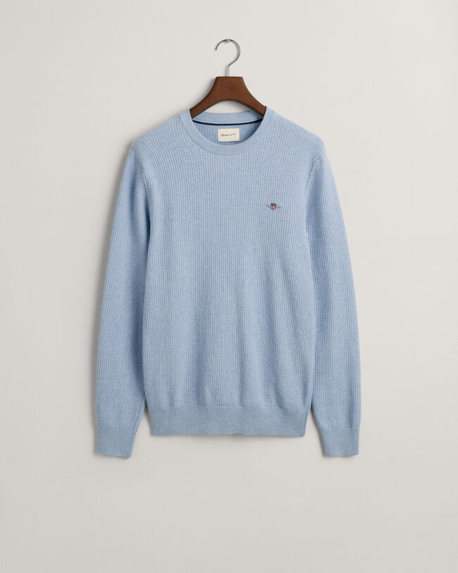 Micro Cotton Textured Crew Neck Sweater