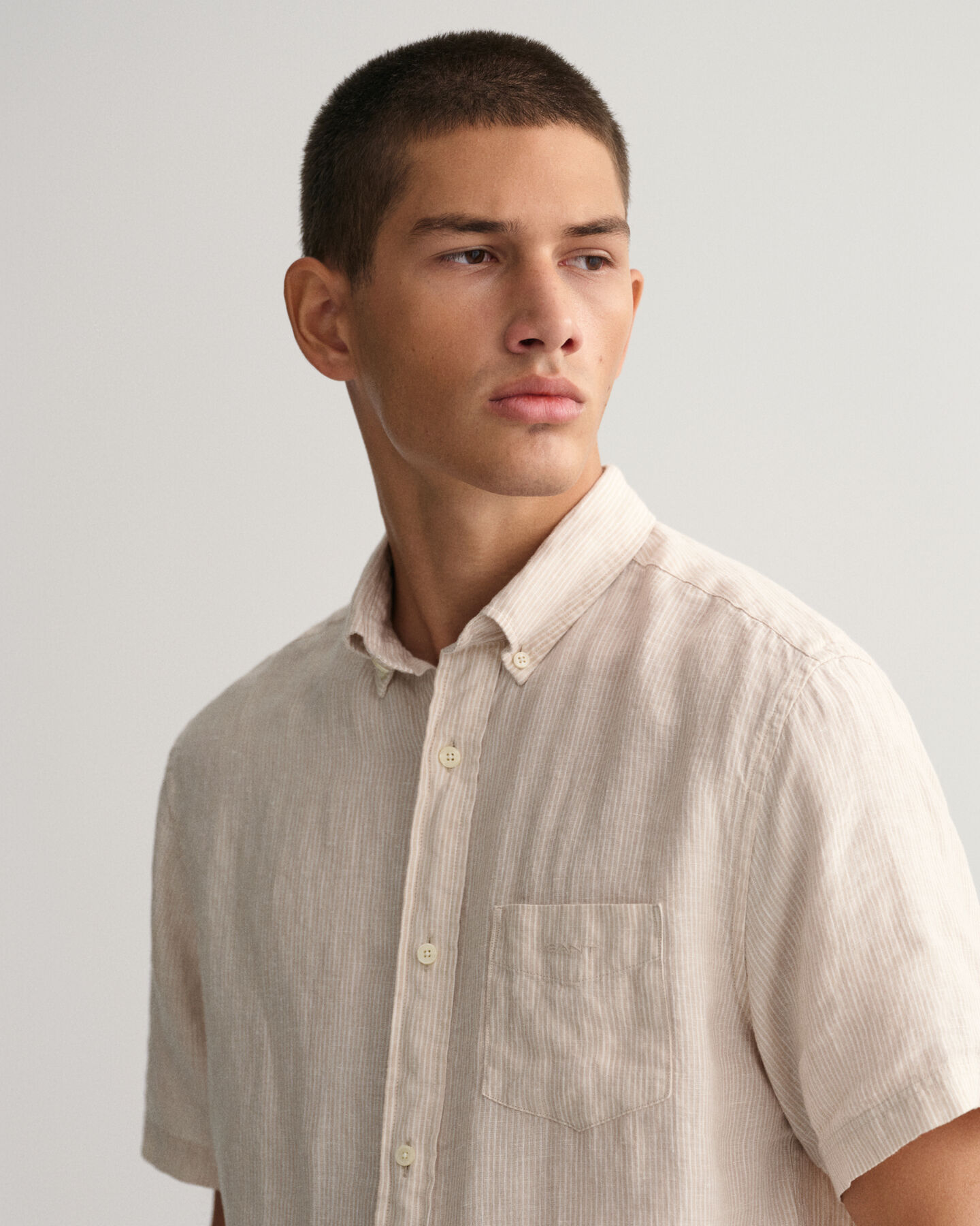 Regular Fit Striped Linen Short Sleeve Shirt