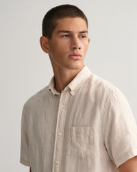 Regular Fit Striped Linen Short Sleeve Shirt