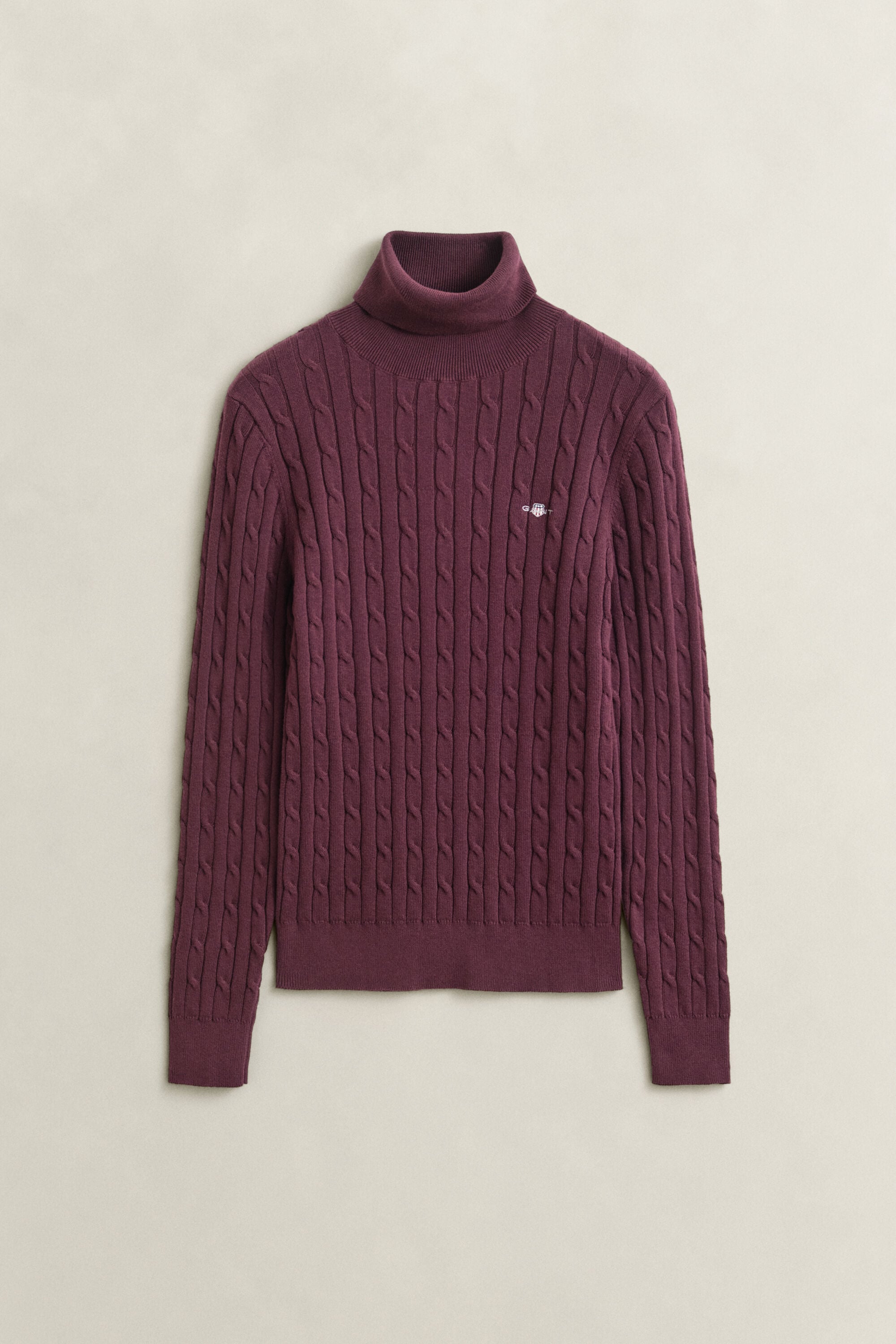 Stretch Cotton Cable Knit Turtleneck Sweater