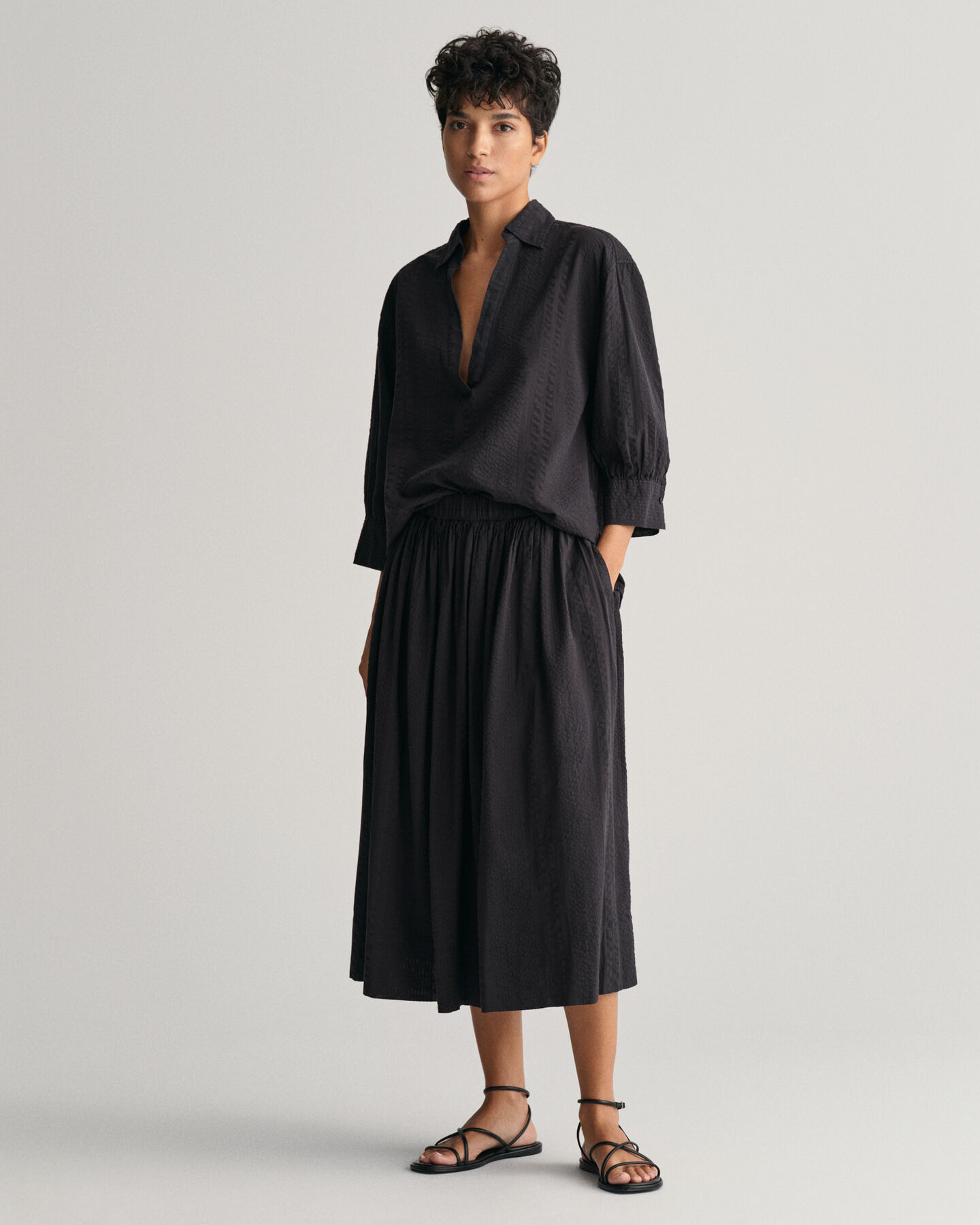 Relaxed Fit Seersucker Striped Popover Shirt