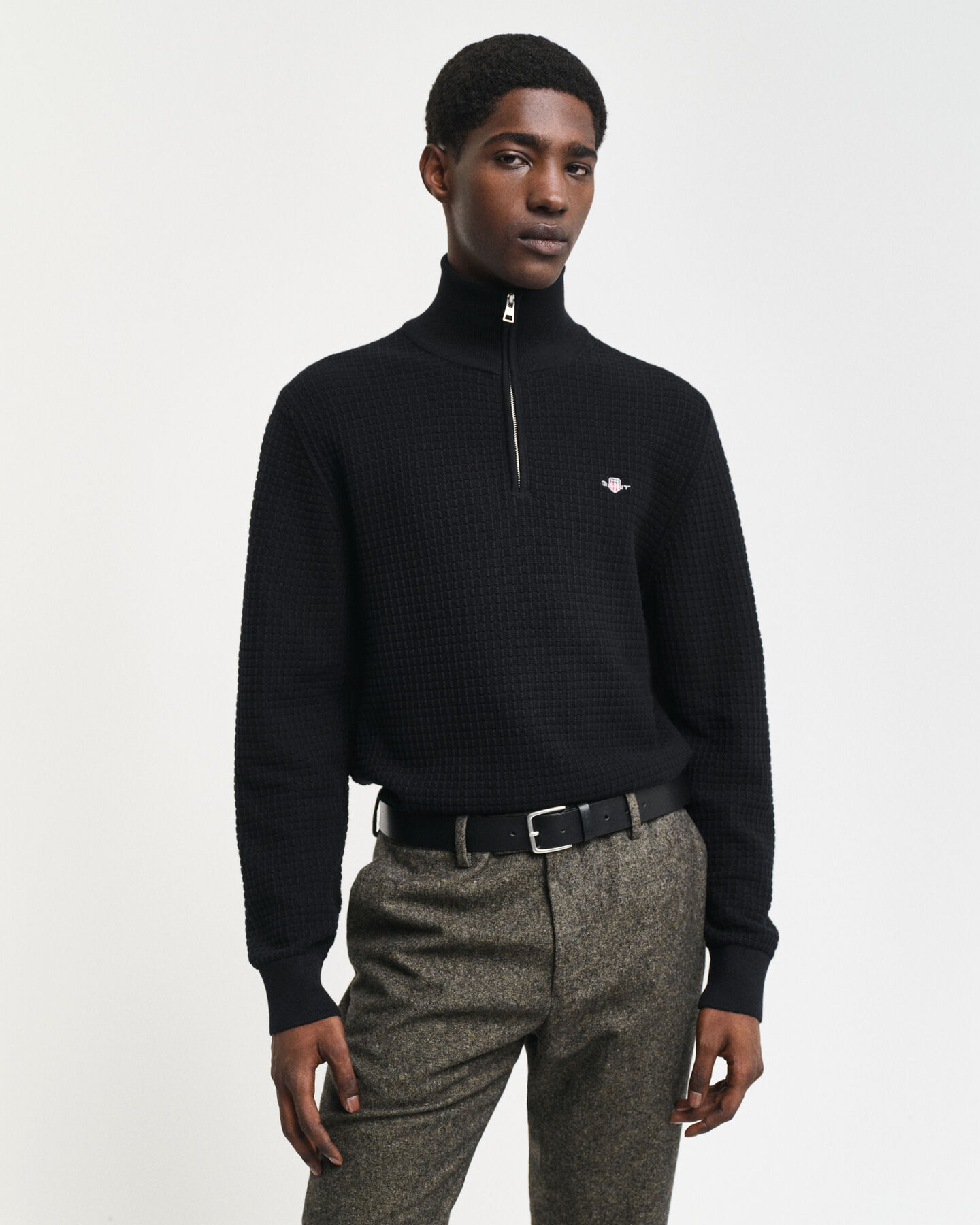 Textured Cotton Half-Zip Sweater