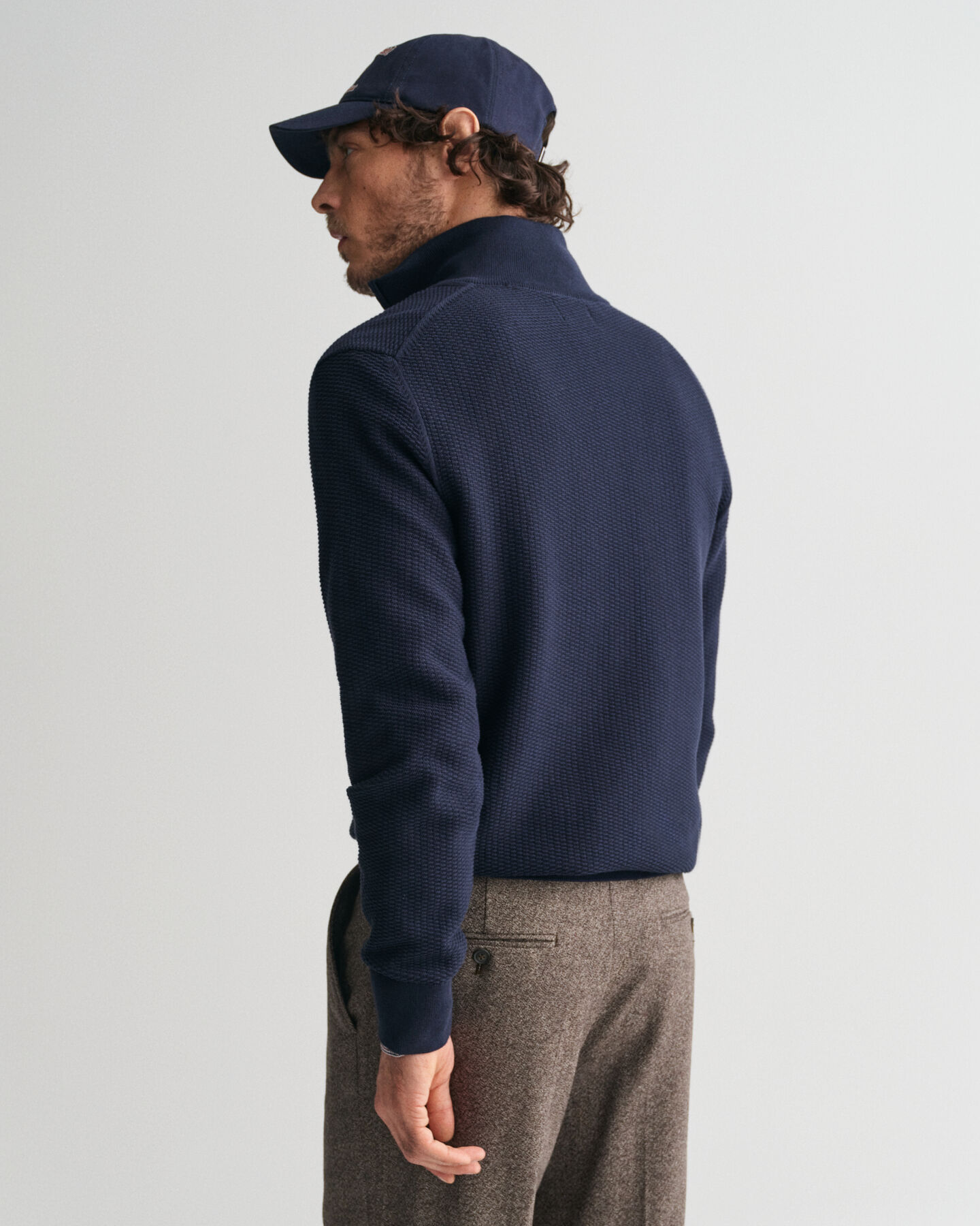 Micro Textured Cotton Half-Zip Sweater