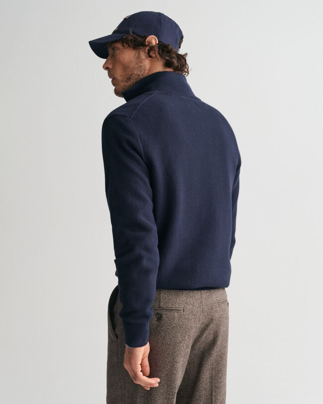Micro Textured Cotton Half-Zip Sweater