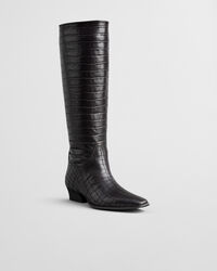 Bassotte Croc-Effect Leather Knee-High Boots