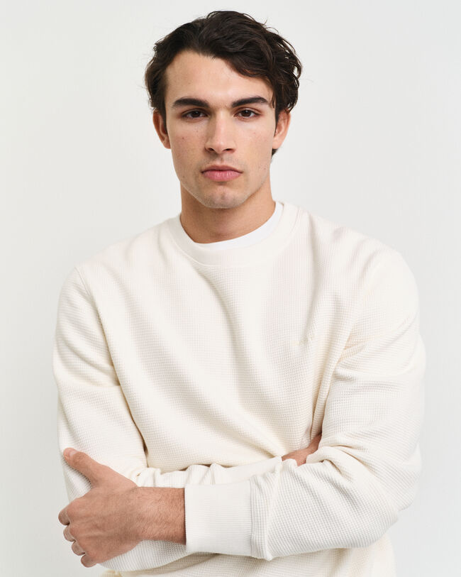 Waffle Textured Crew Neck Sweatshirt