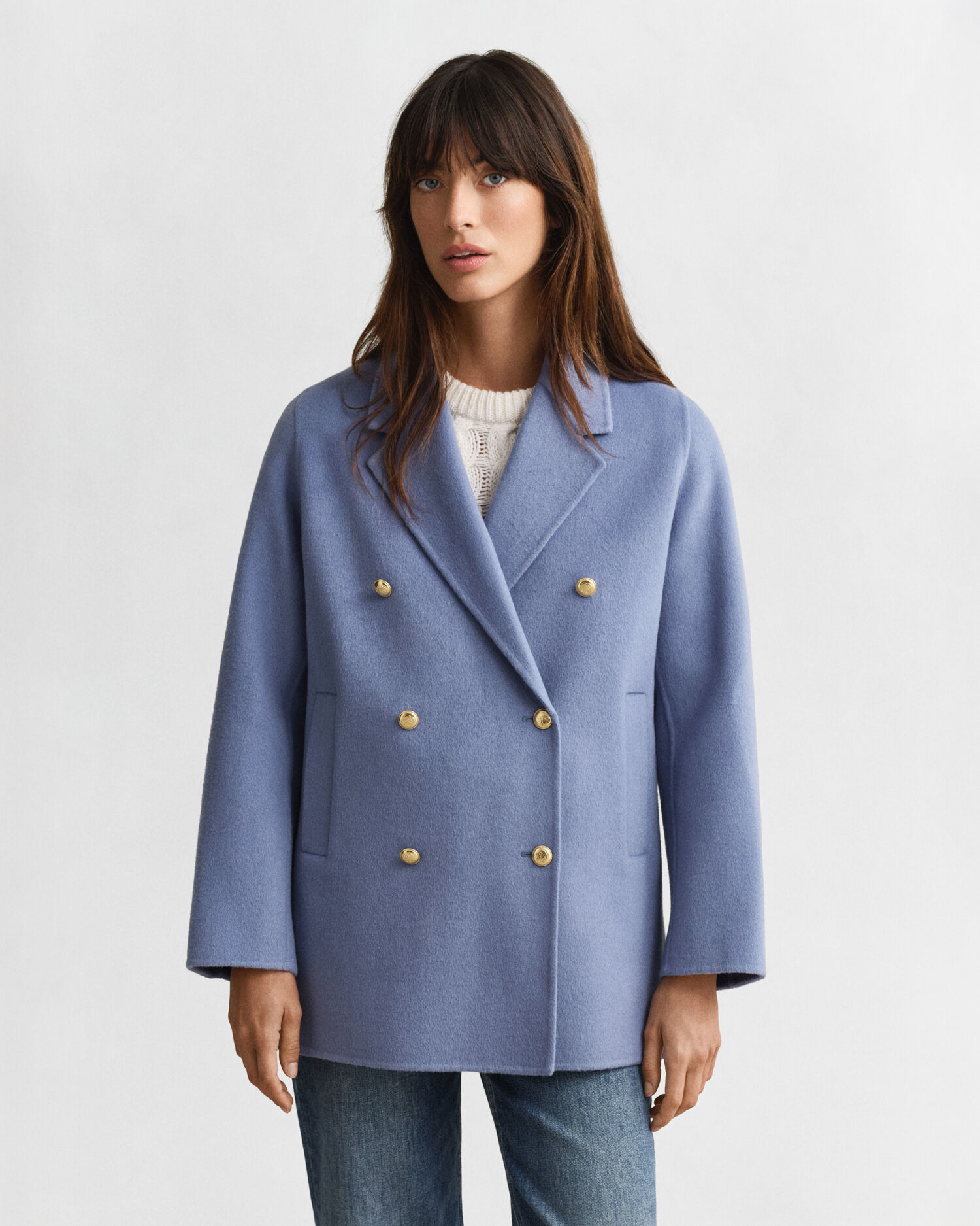 Handstitched Detail Pea Coat — FADED DENIM