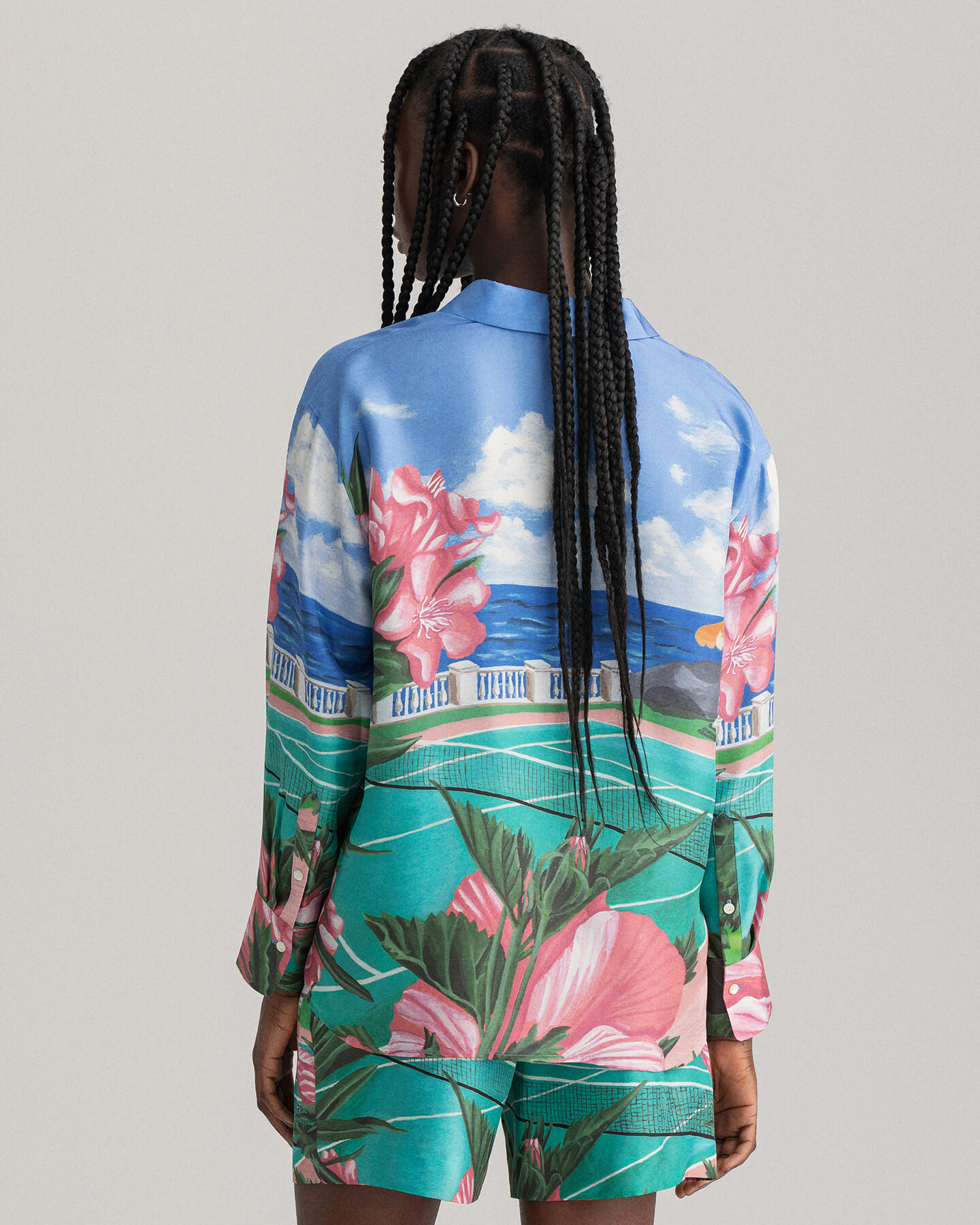 Scenery Print Silk Shirt