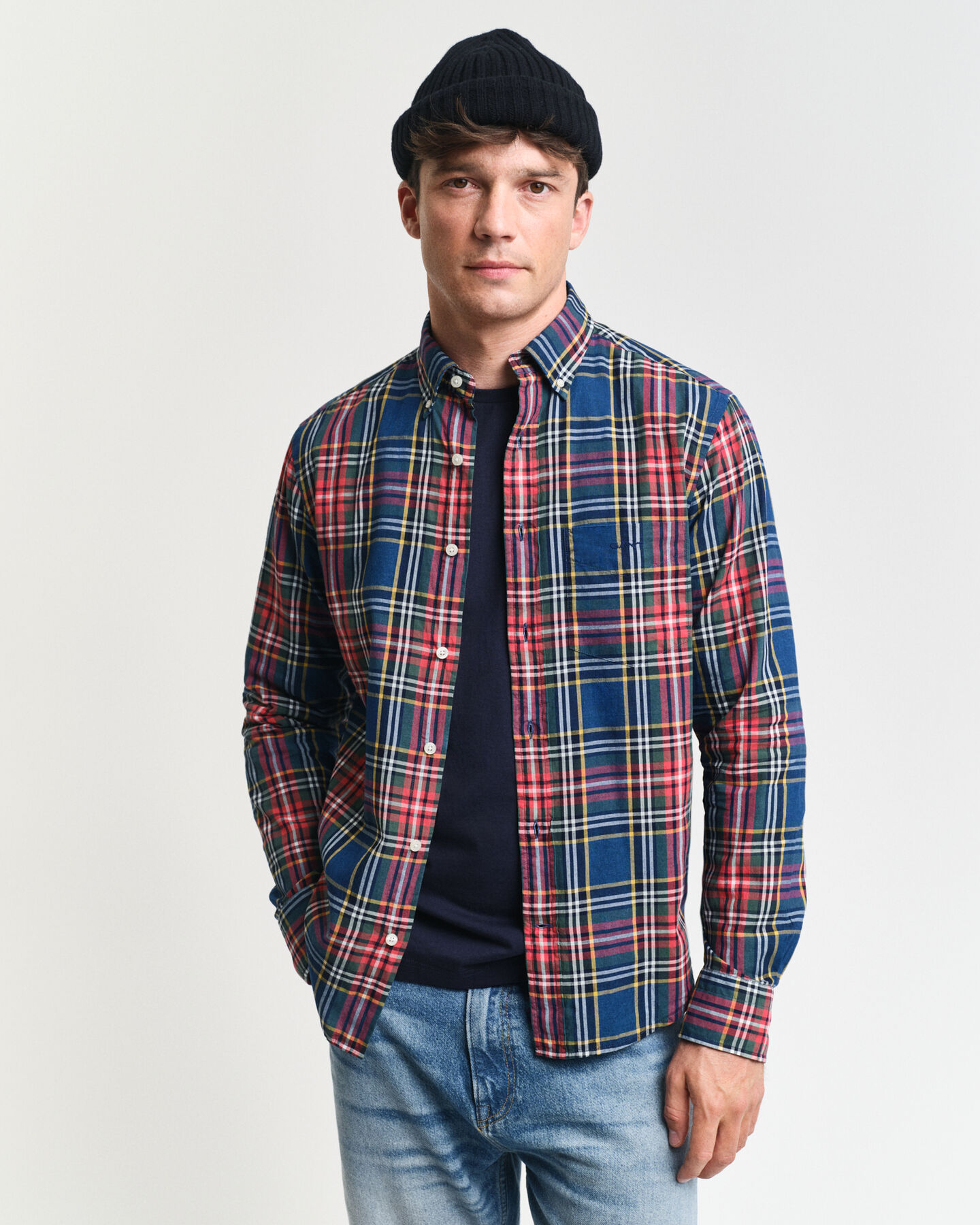 Regular Fit Checked Indigo Shirt