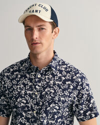Regular Fit Floral Print Cotton Linen Short Sleeve Shirt