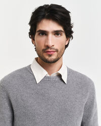 Textured Wool Blend Crew Neck Sweater