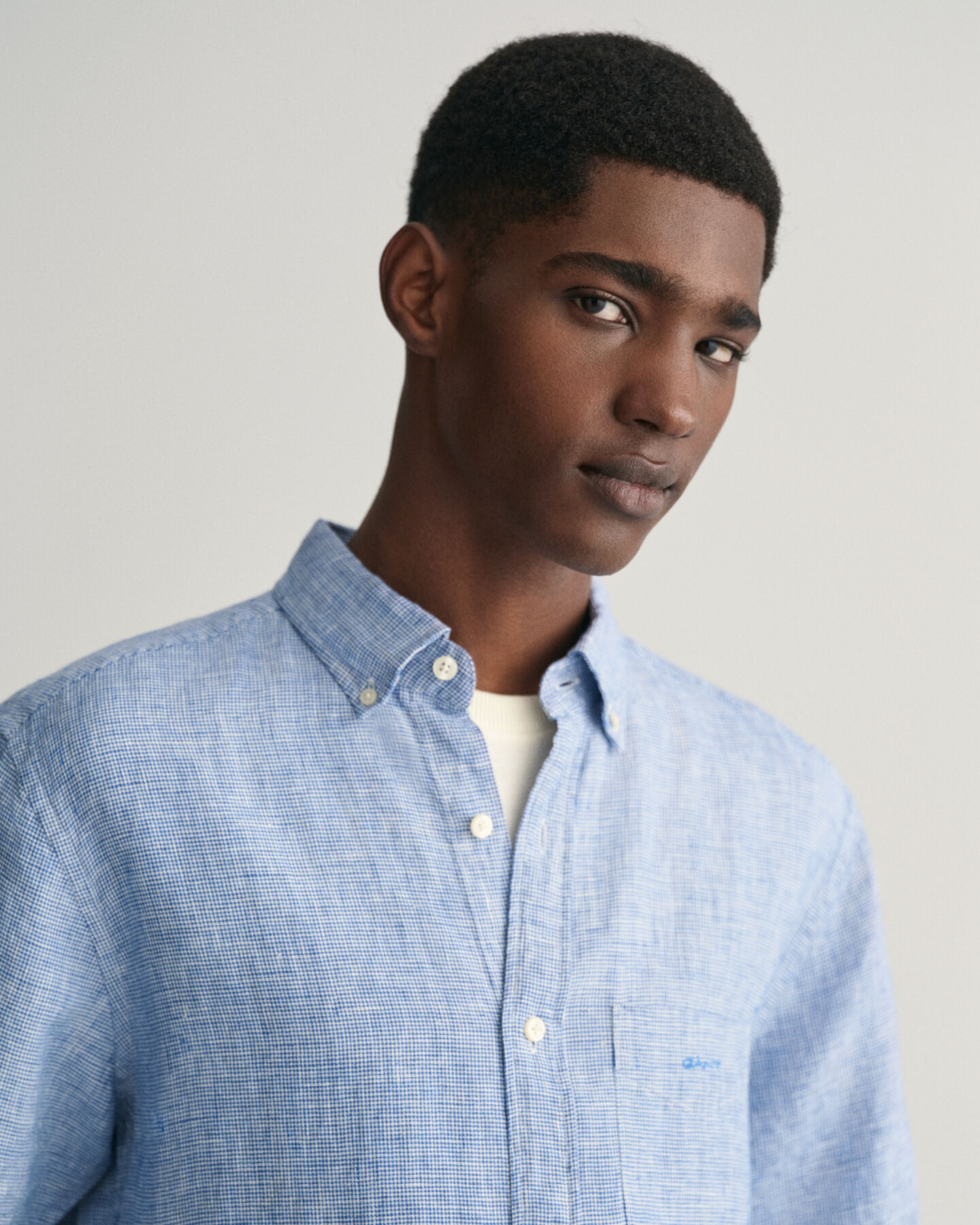 Regular Fit Houndstooth Linen Short Sleeve Shirt