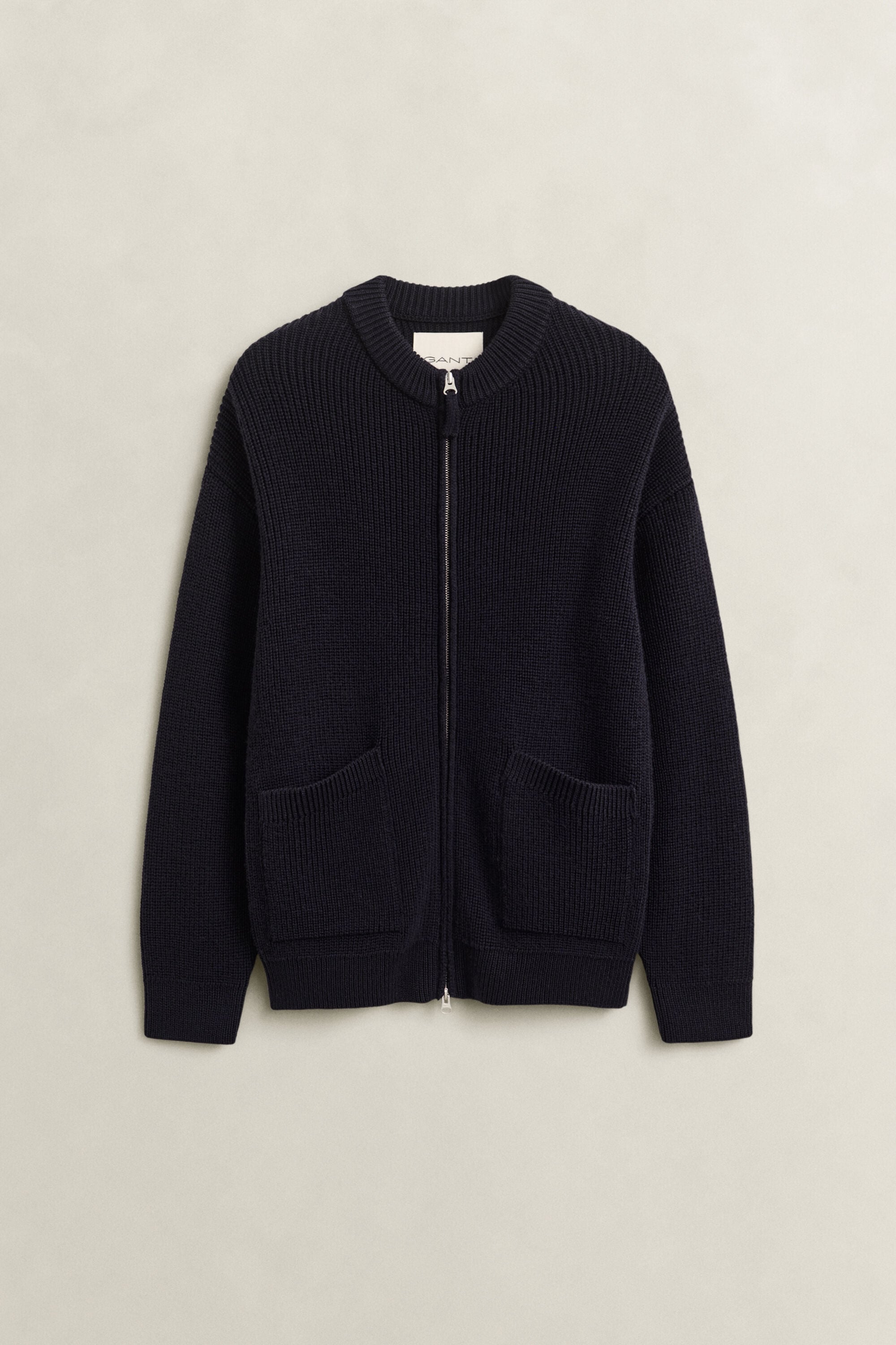 Ribbed Wool Zip Cardigan
