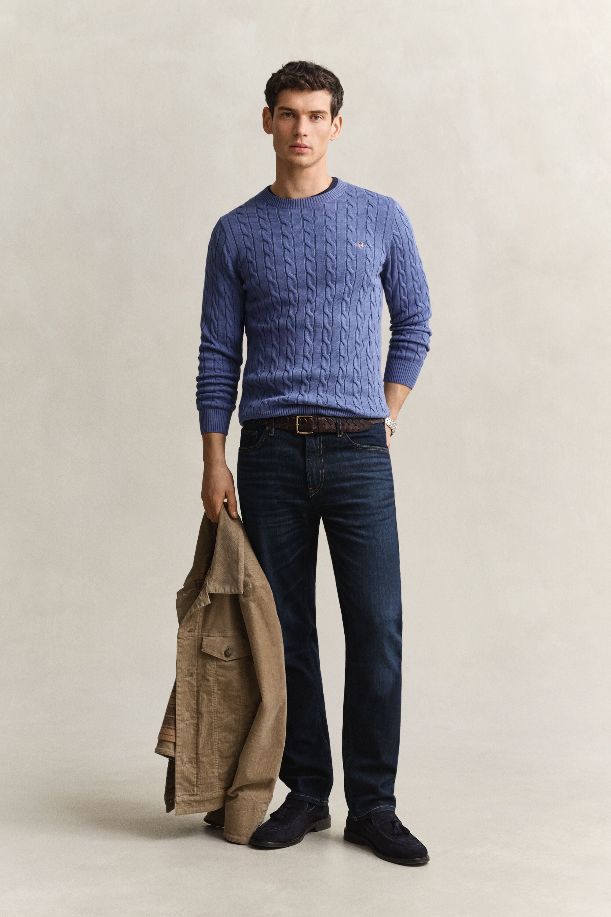 Cotton Cable Knit Crew Neck Sweater