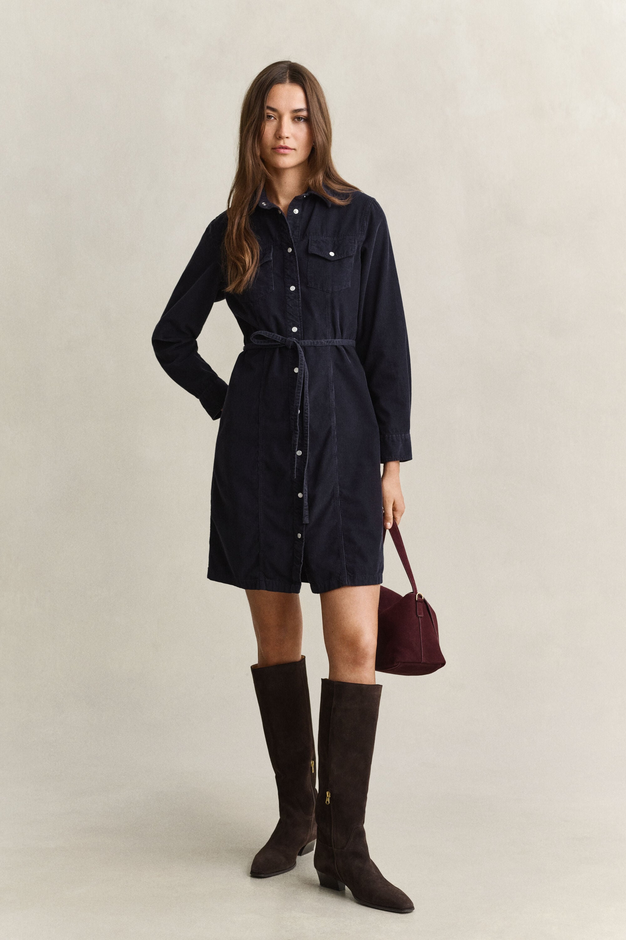 Belted Corduroy Shirt Dress