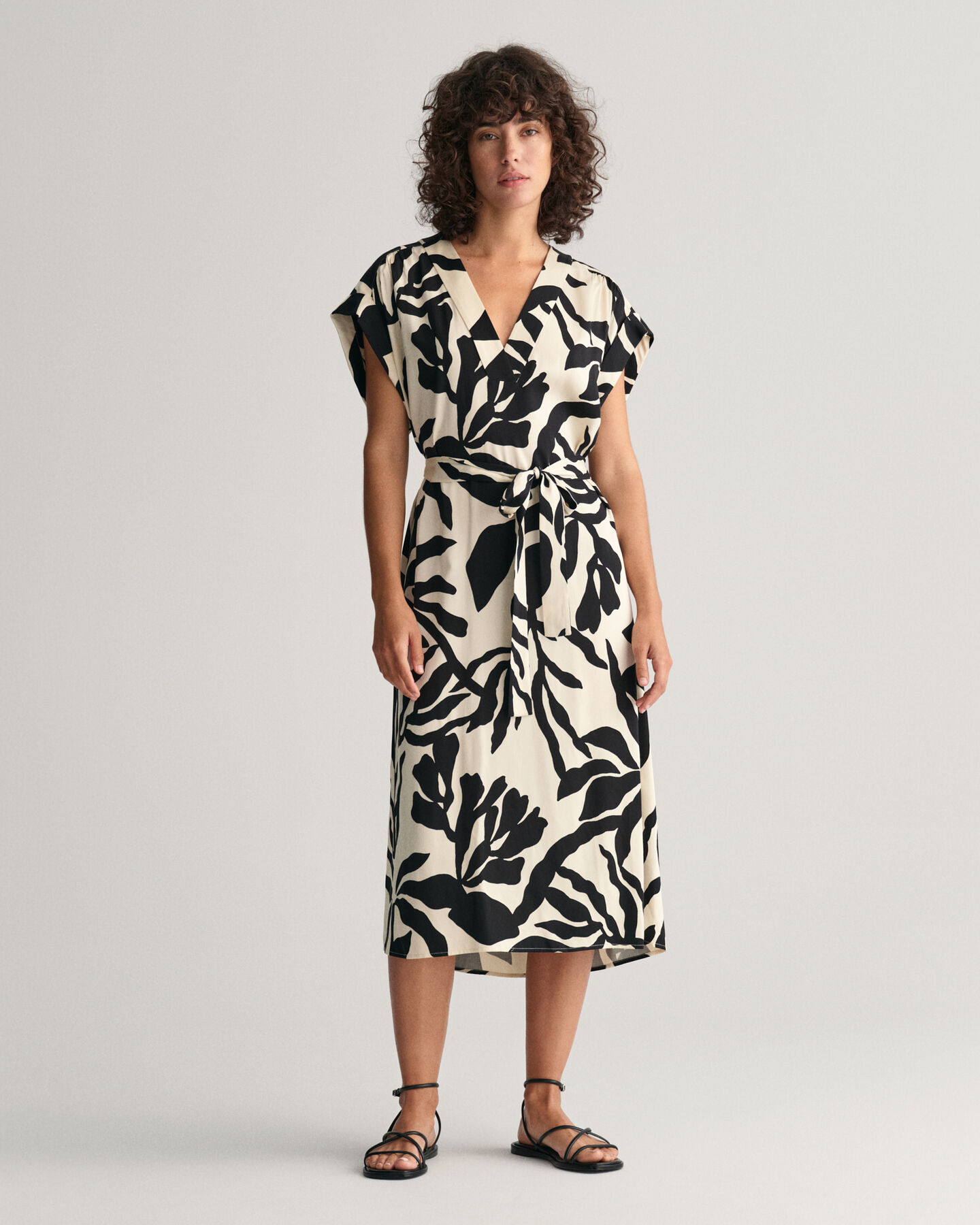 Palm Print Short Sleeve Dress