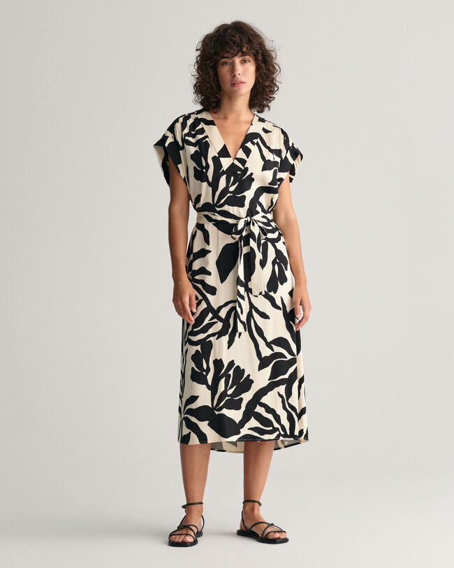 Palm Print Short Sleeve Dress