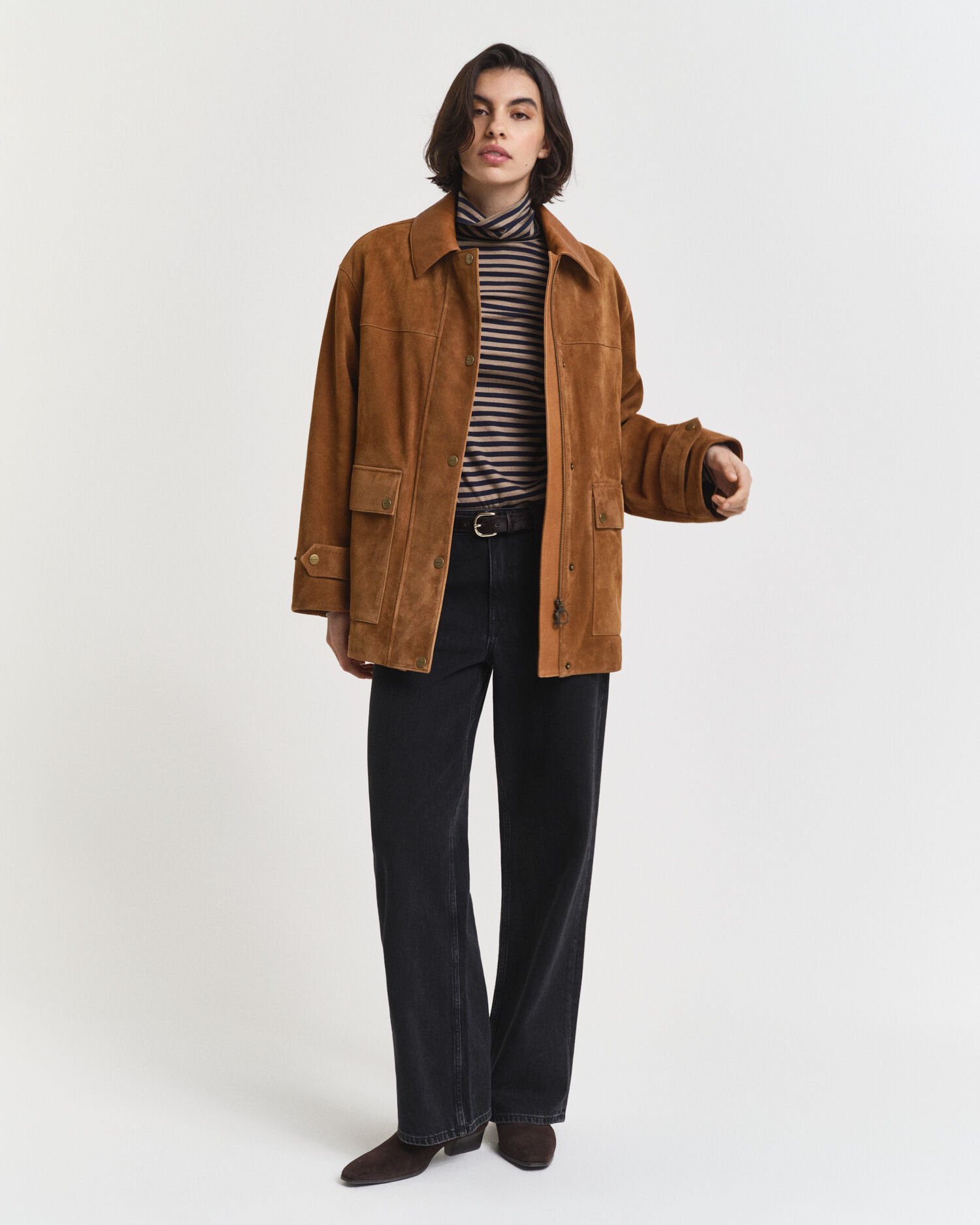 Lightweight Striped Cotton Turtleneck Top