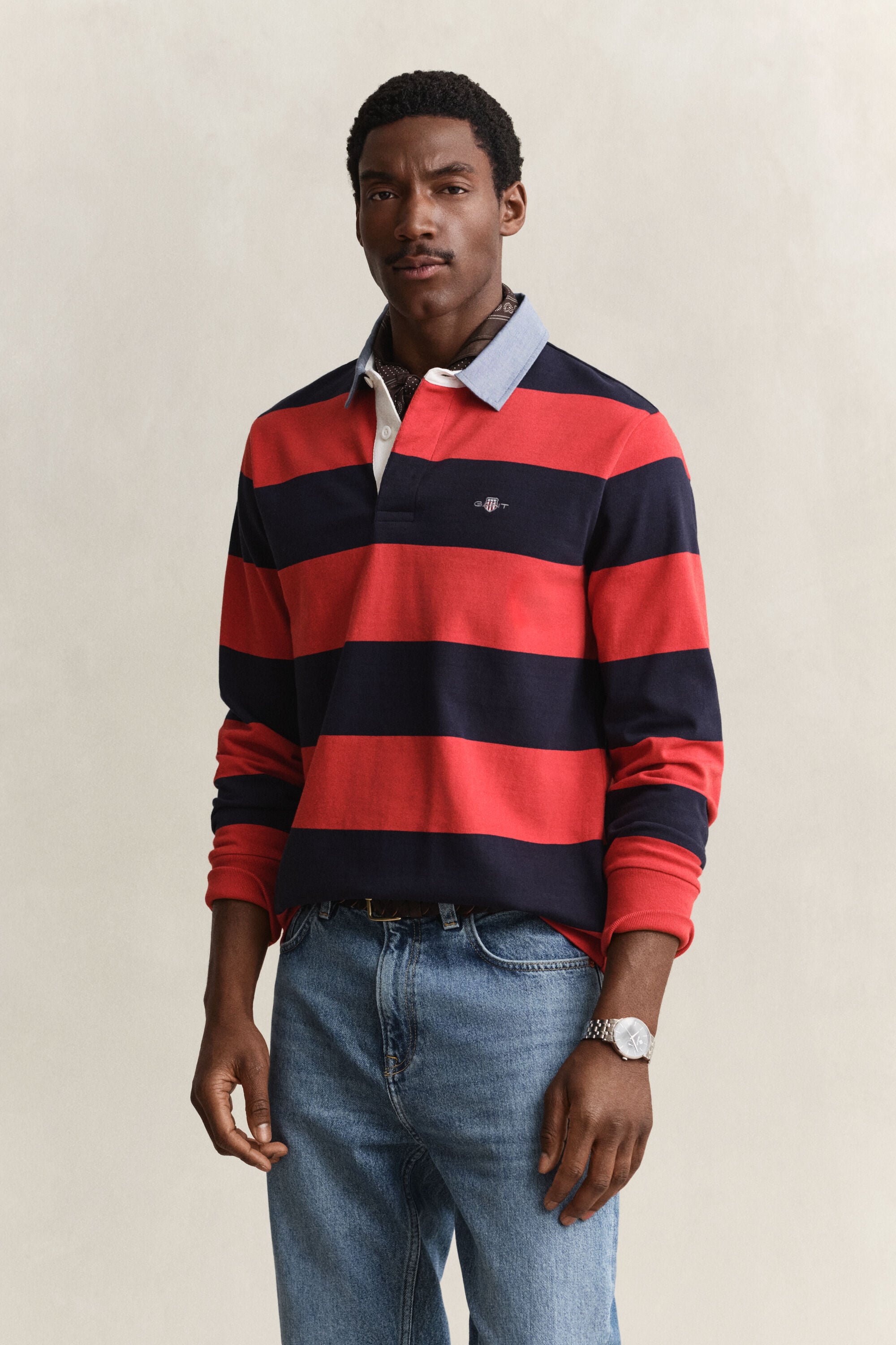 Chambray Collar Striped Heavy Rugger