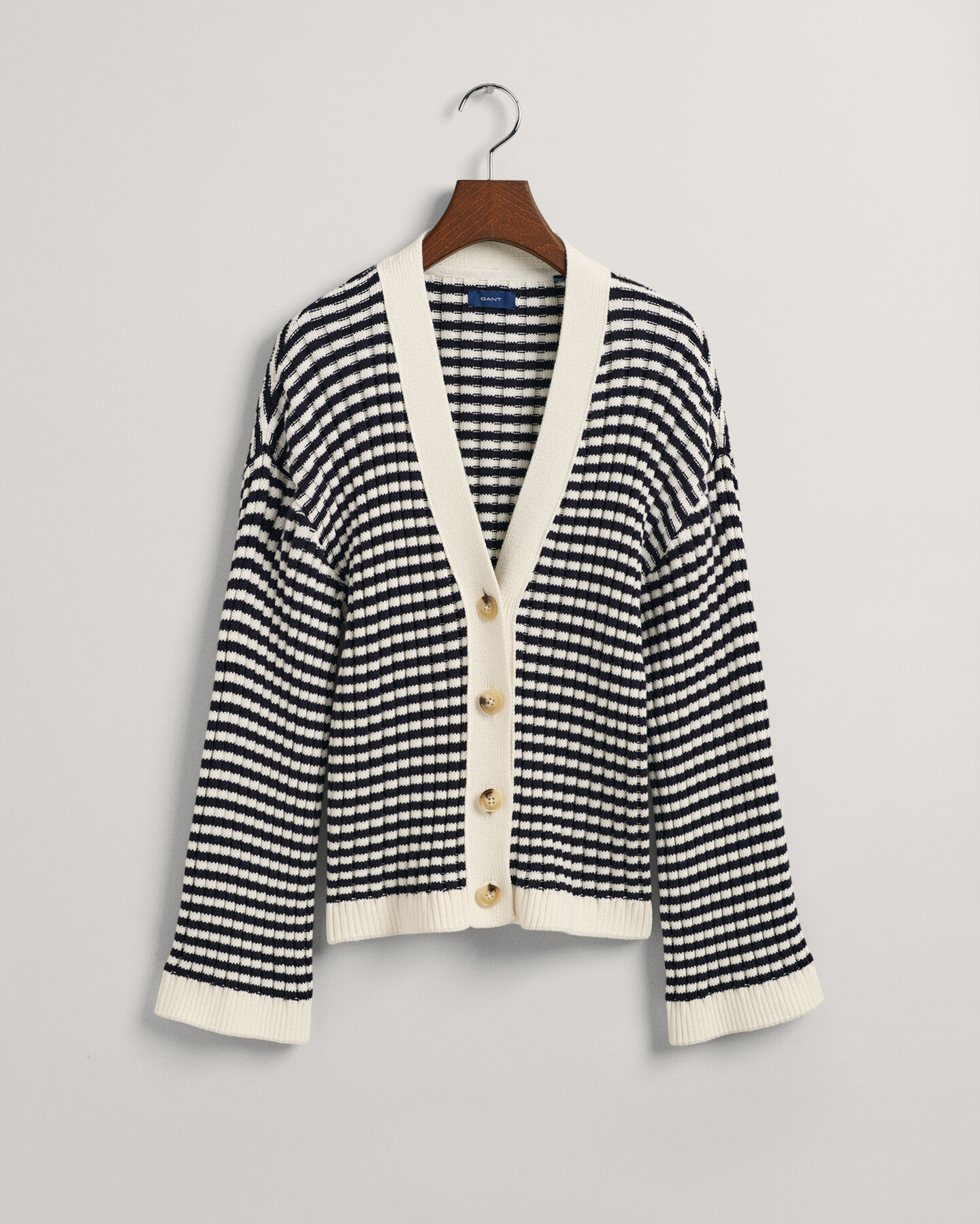Striped Cotton Rib V-Neck Cardigan