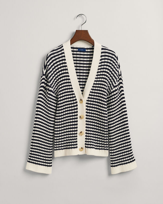Striped Cotton Rib V-Neck Cardigan