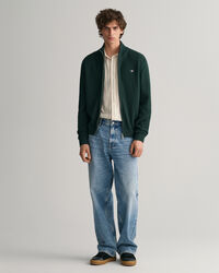 Textured Cotton Zip Cardigan