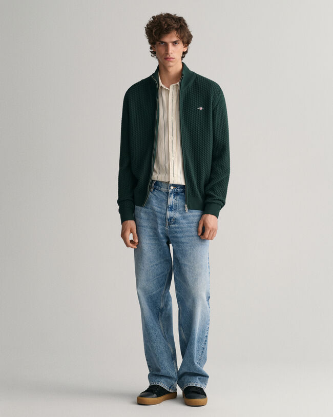 Textured Cotton Zip Cardigan