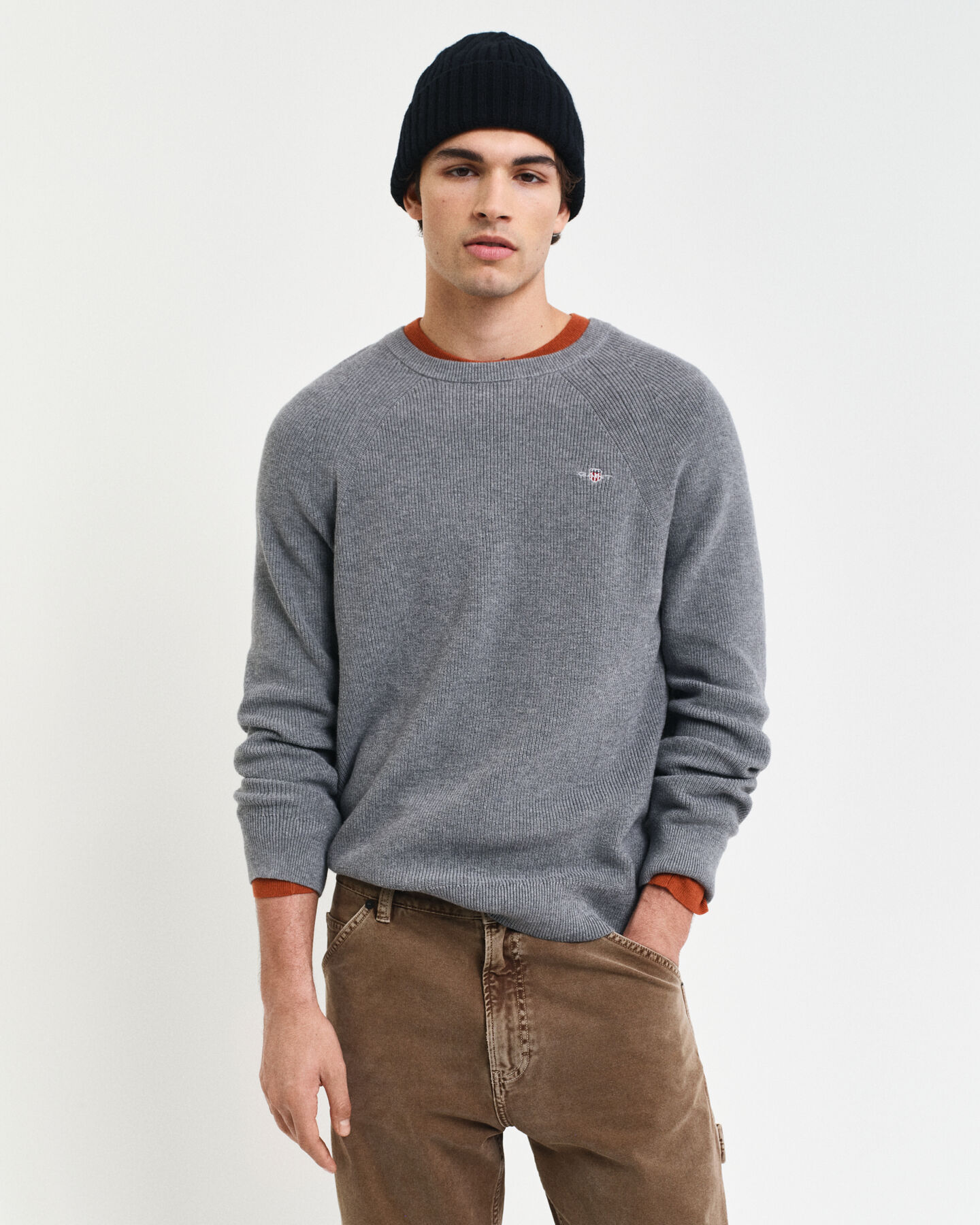 Ribbed Cotton Wool Crew Neck Sweater