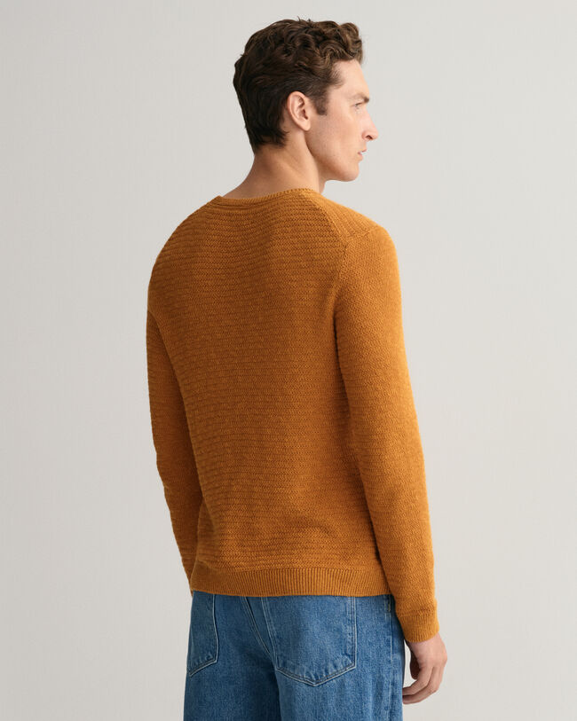 Textured Cotton Linen Crew Neck Sweater