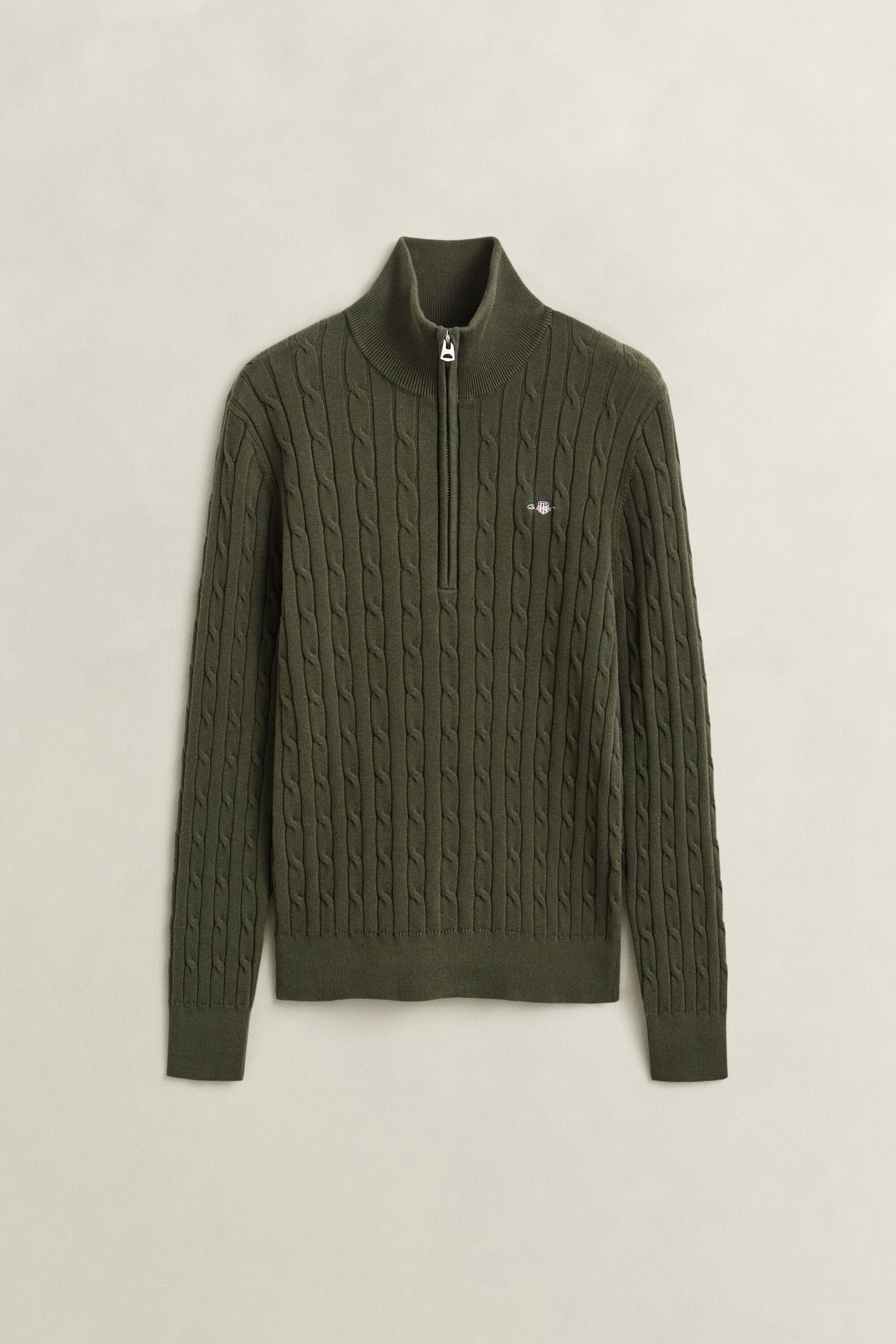 Stretch Cable Knit Half-Zip Sweater — MOSSY GREEN