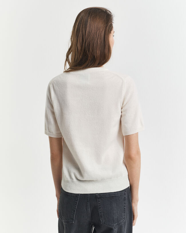 Superfine Lambswool Short Sleeve Crew Neck Sweater