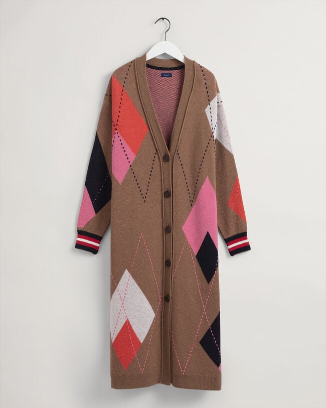 Long Argyle Cardigan