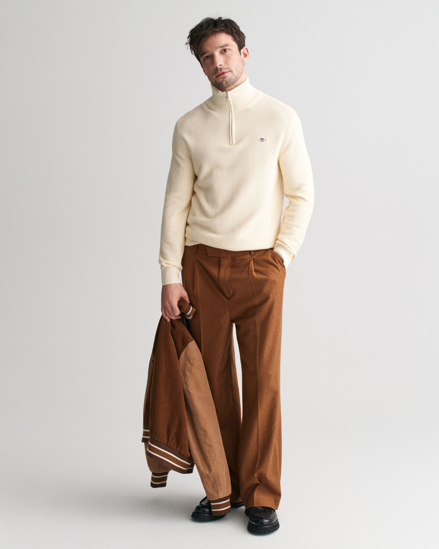 Micro Textured Cotton Half-Zip Sweater