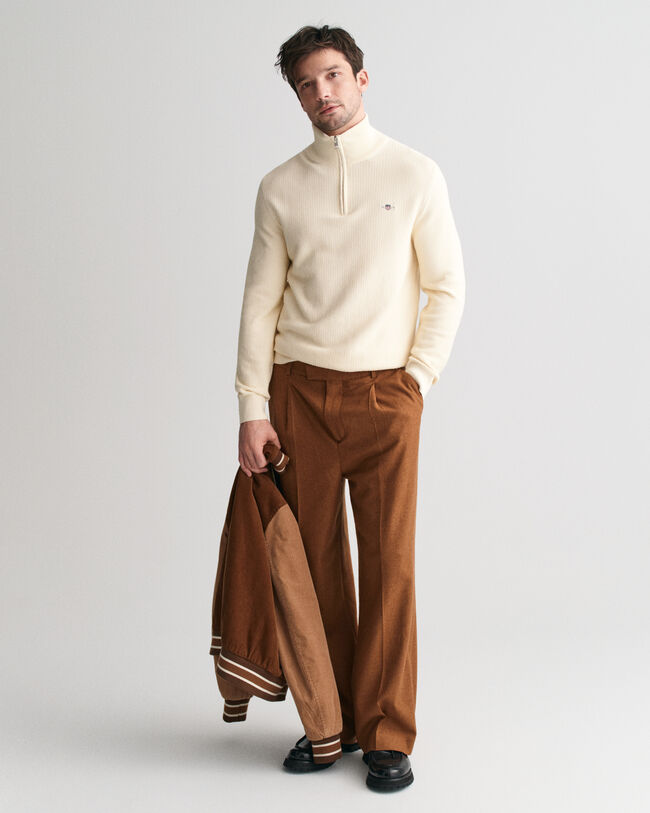 Micro Textured Cotton Half-Zip Sweater