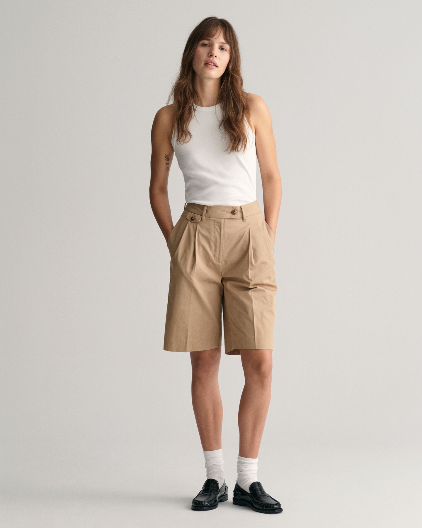 Relaxed Fit Pleated Chino Shorts