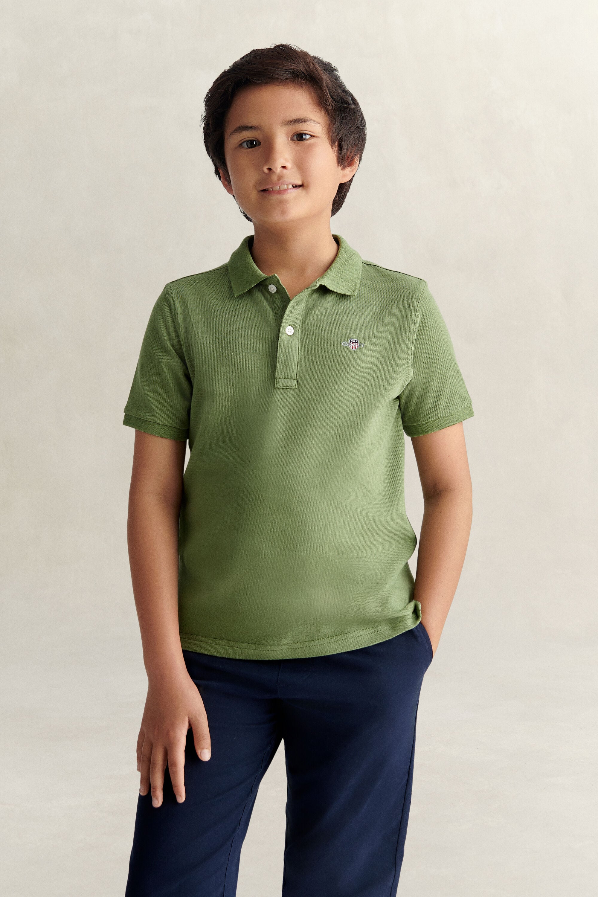 Teens Shield Polo Shirt — HERB GREEN
