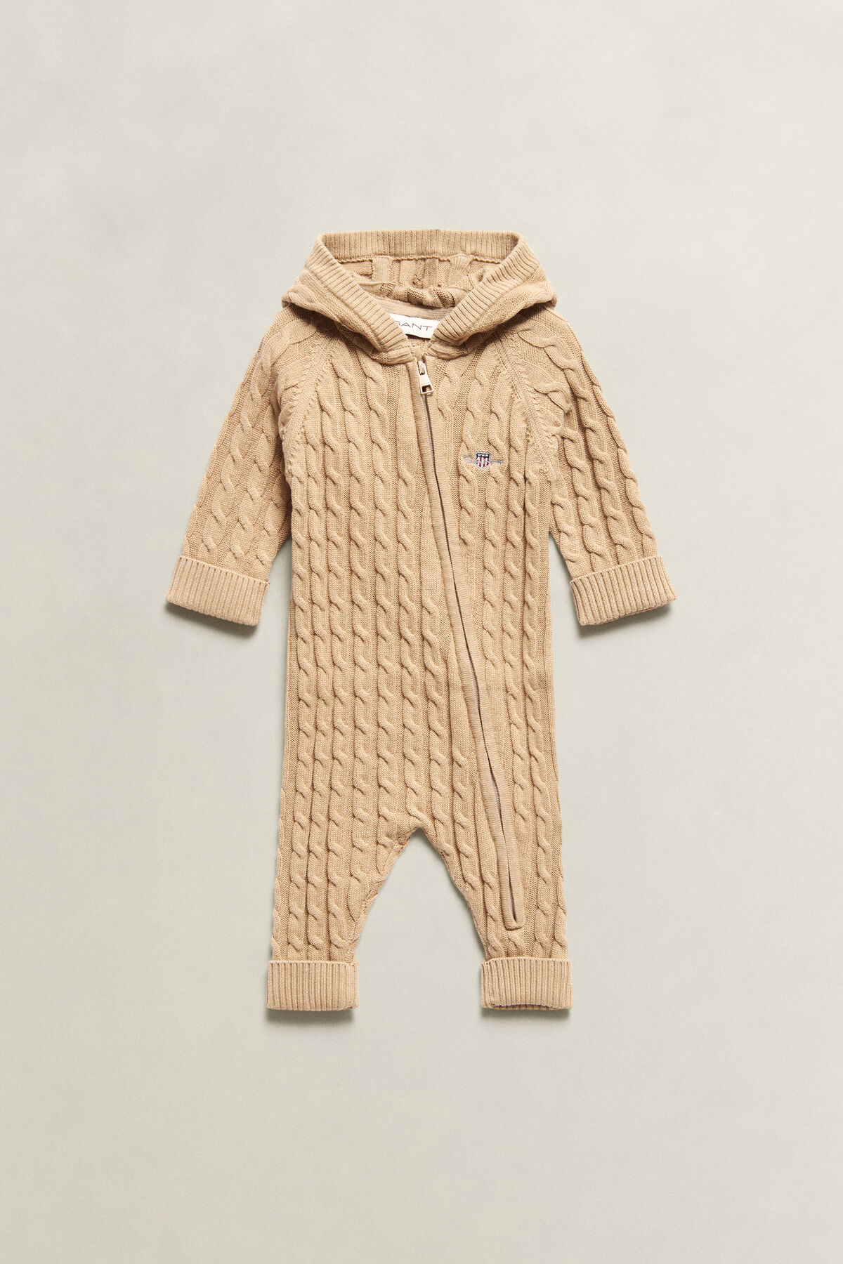 Baby Shield Cable Knit Sleepsuit — OAT BEIGE