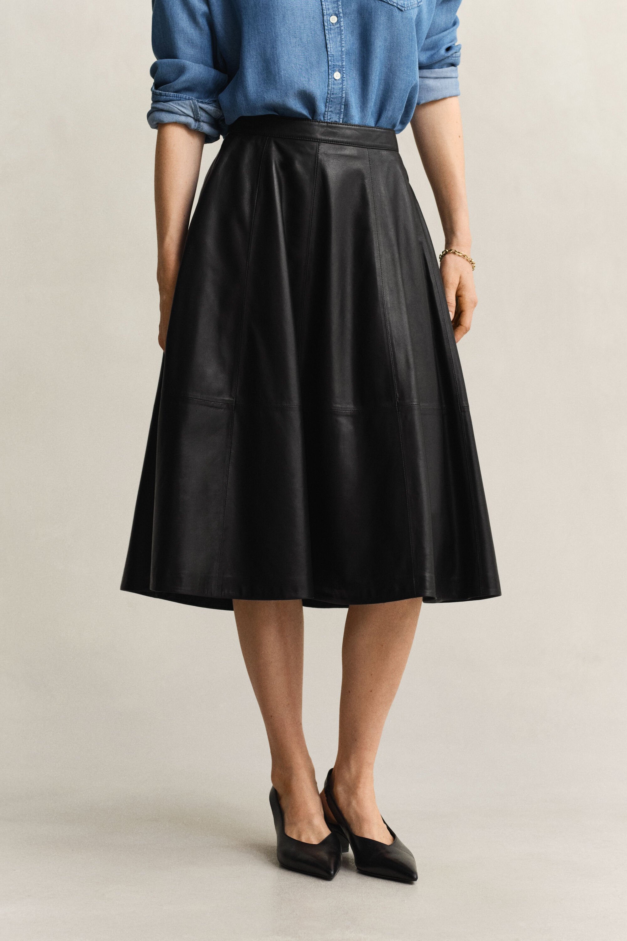 Flared Leather Skirt