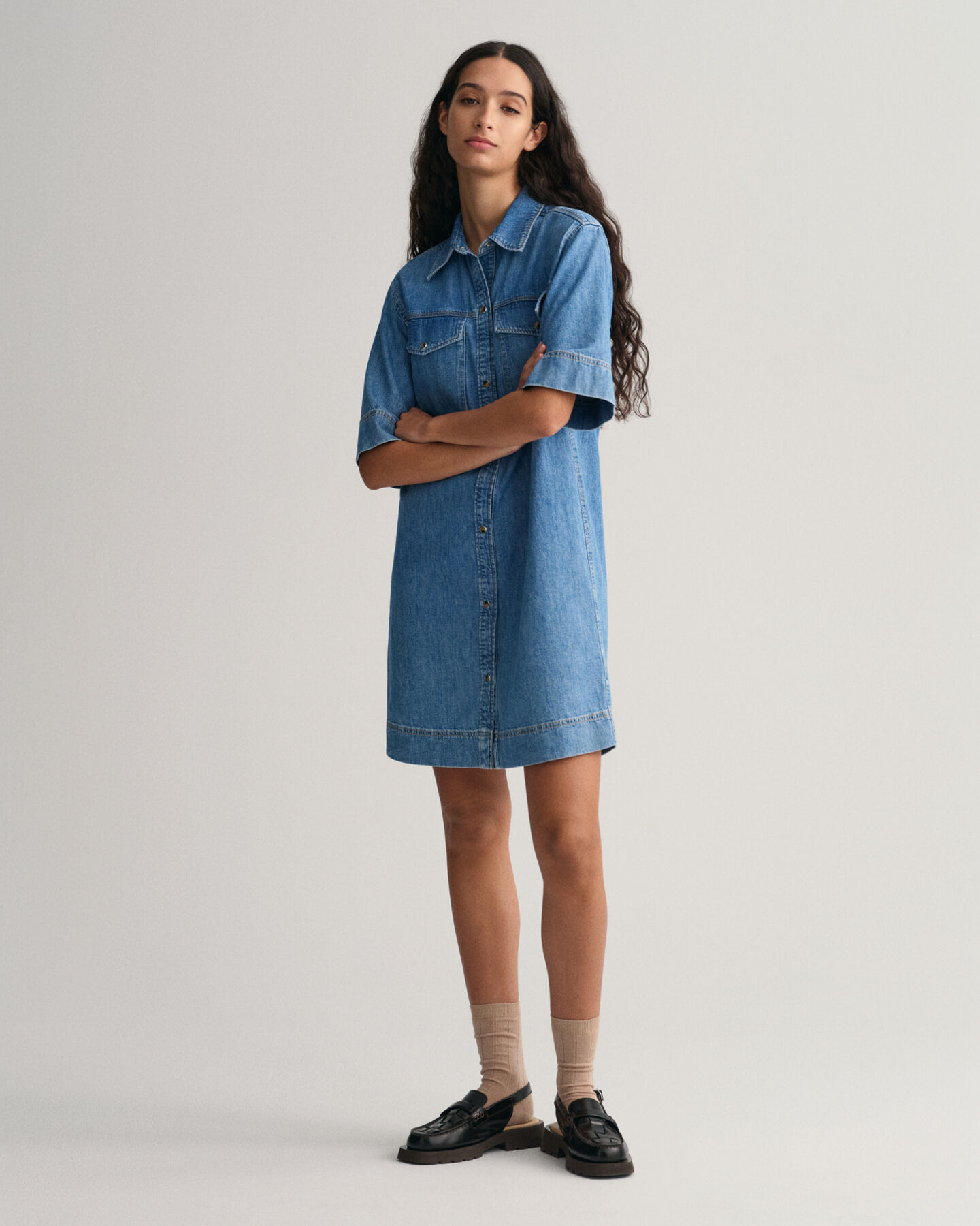 Denim Short Sleeve Shirt Dress