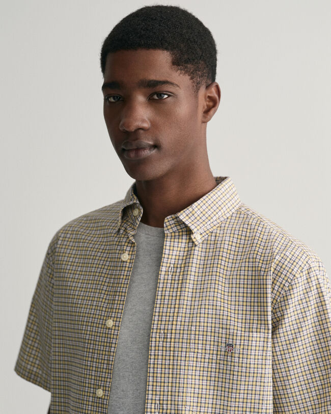 Regular Fit Micro Checked Poplin Short Sleeve Shirt - GANT