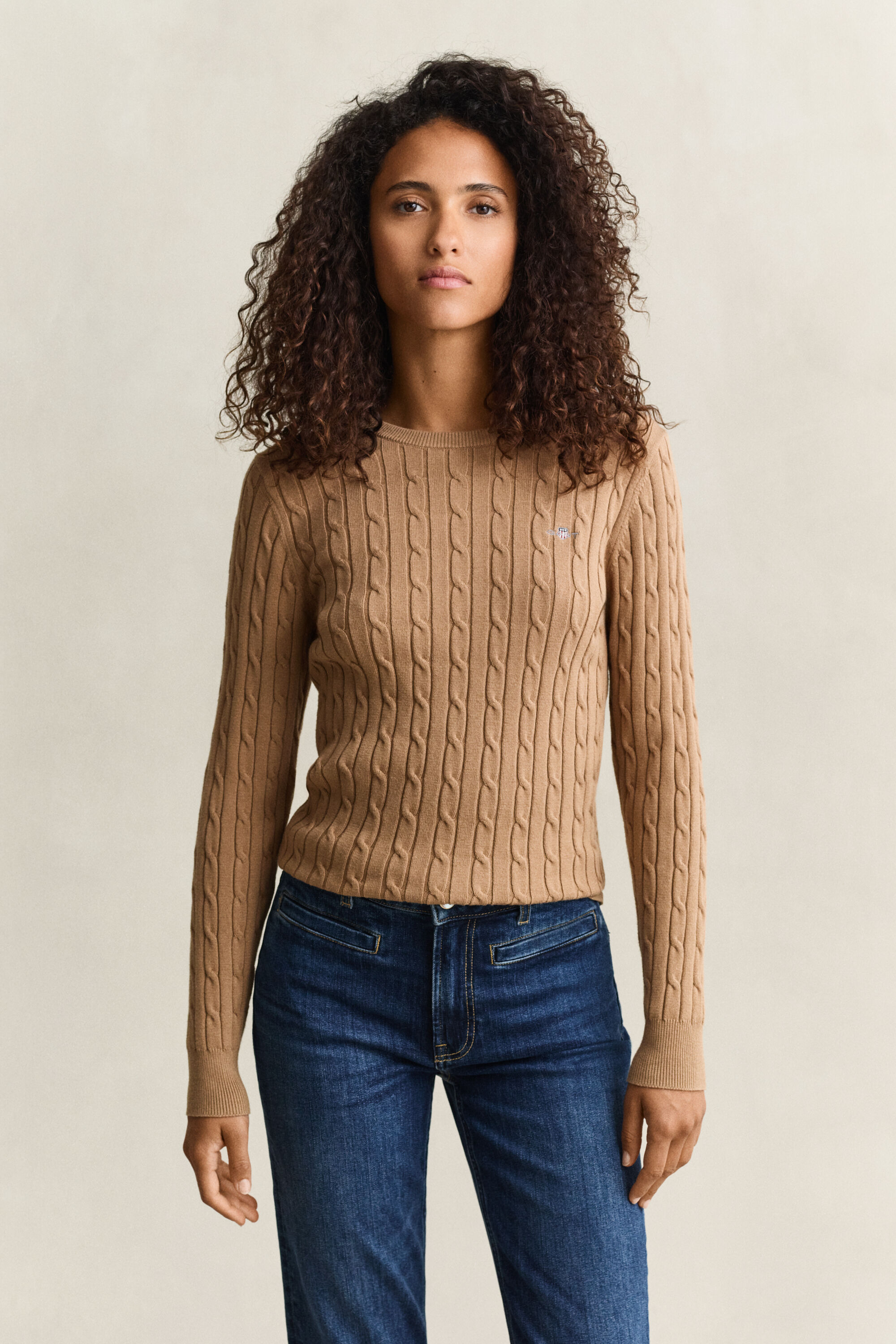 Classic Cable Knit Sweater — WARM KHAKI