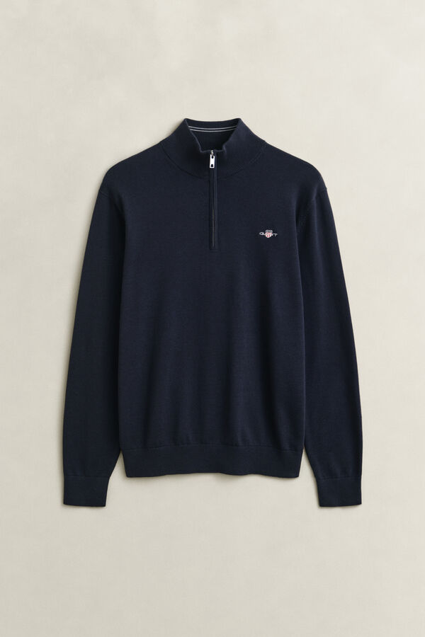 Classic Cotton Half-Zip Sweater — EVENING BLUE