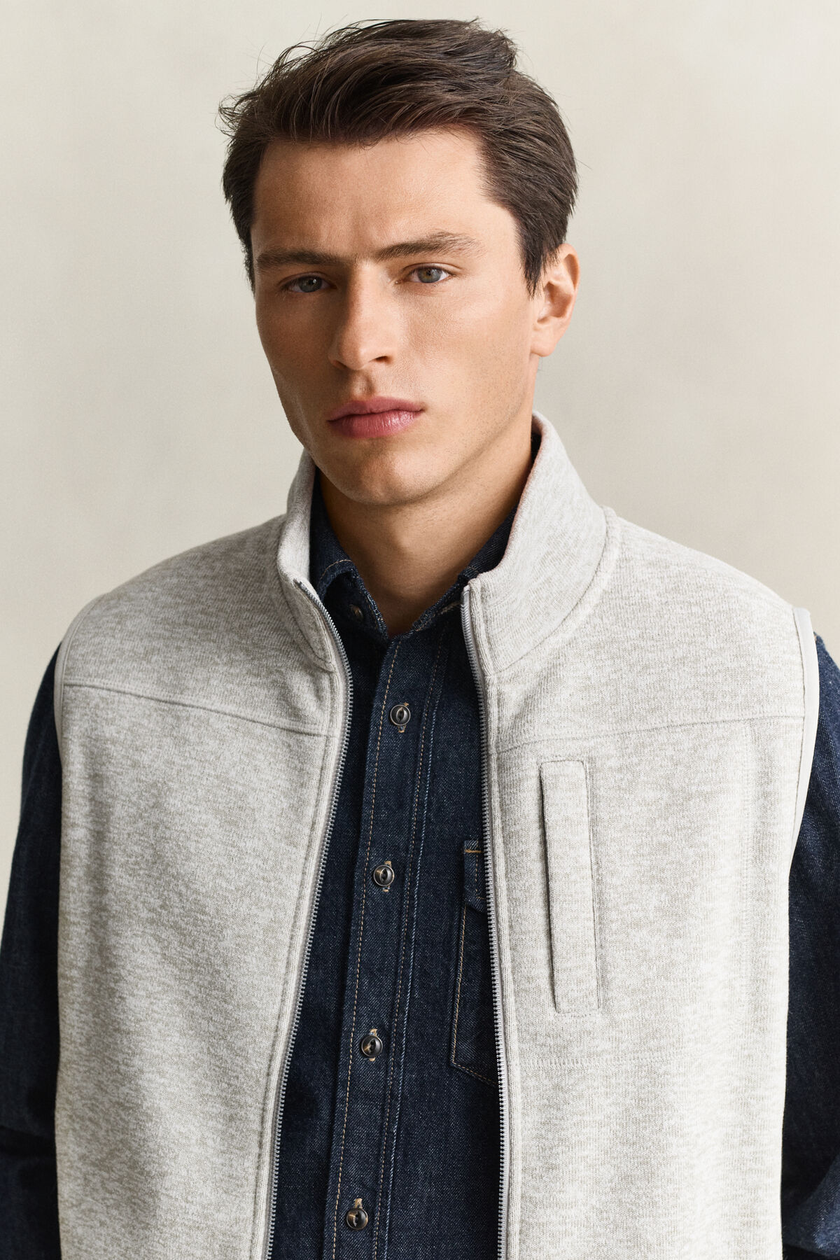 Fleece Vest — WARM GRAY MELANGE