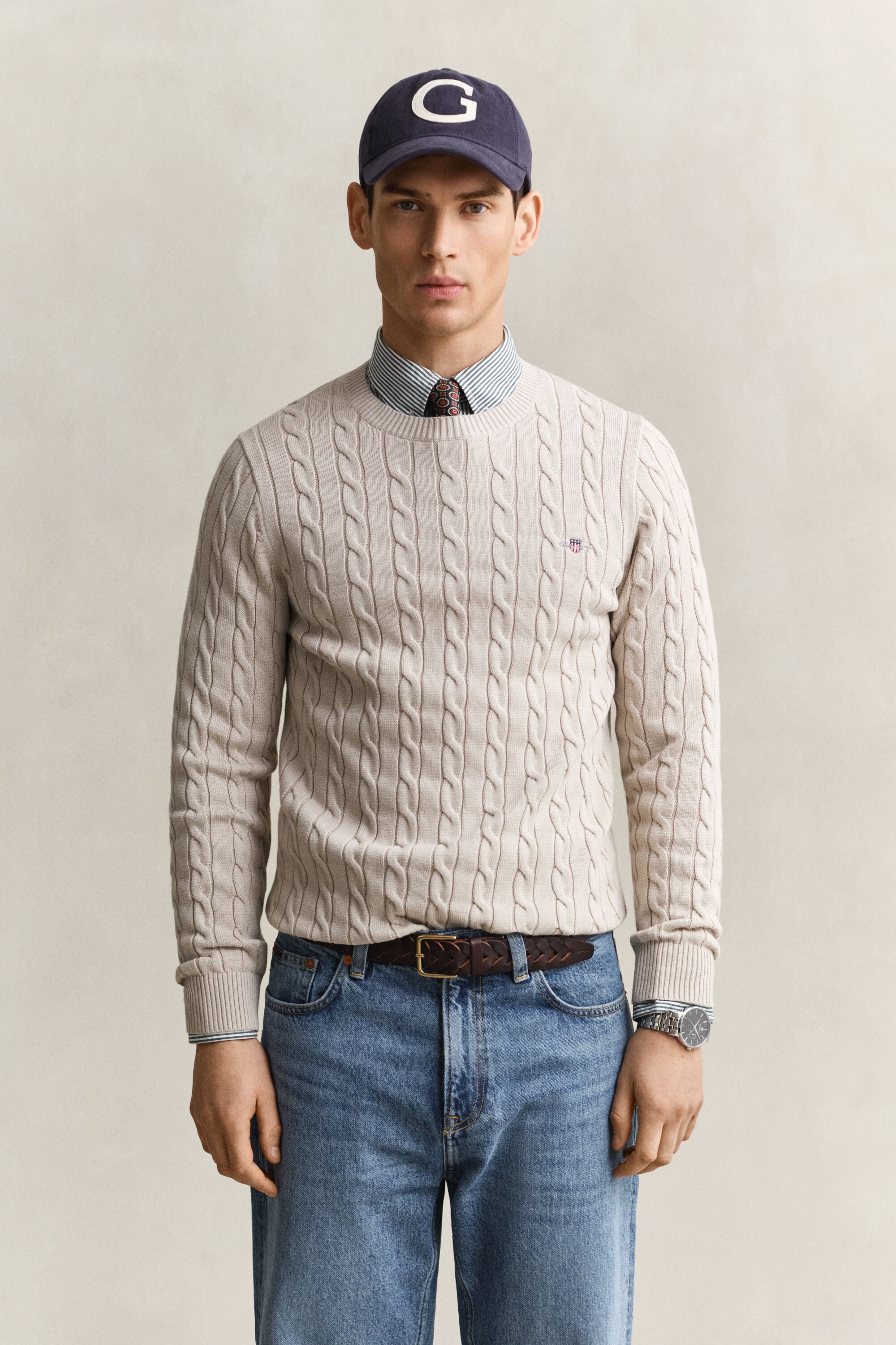 Cotton Cable Knit Crew Neck Sweater