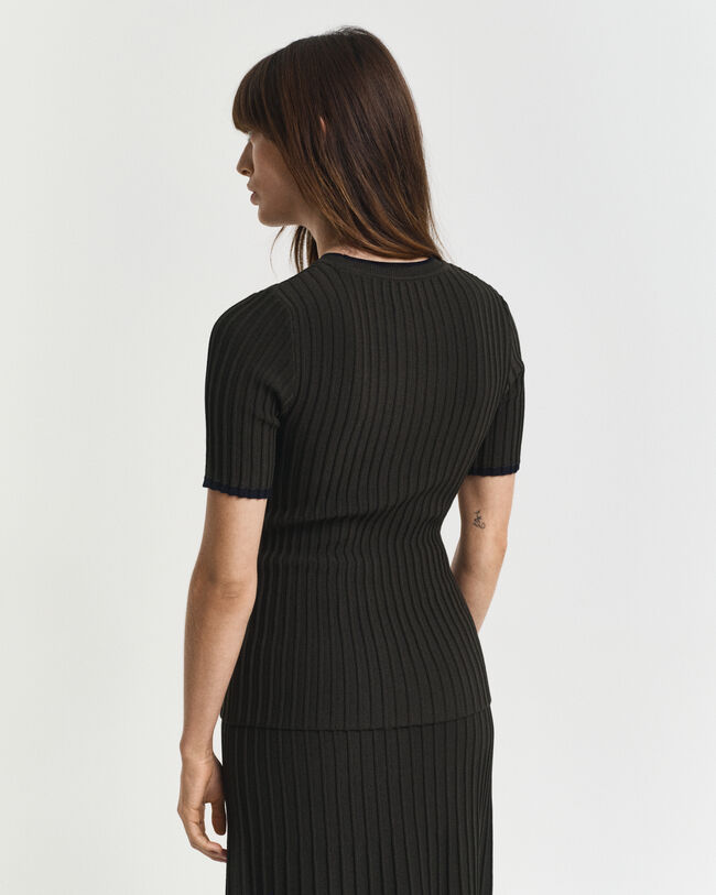 Contrast Ribbed Short Sleeve Sweater