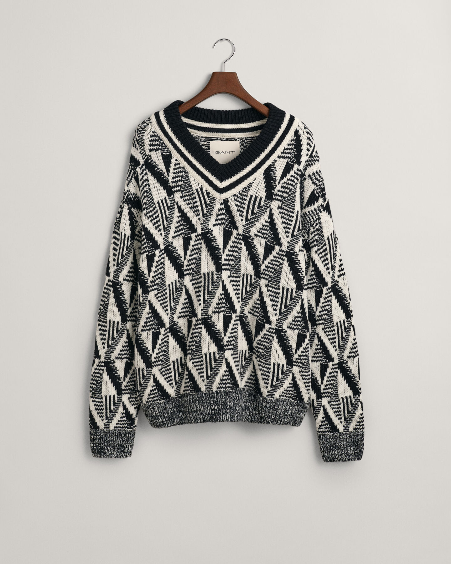 Geometric Patterned V-Neck Sweater