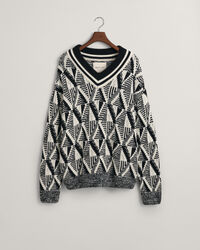 Geometric Patterned V-Neck Sweater